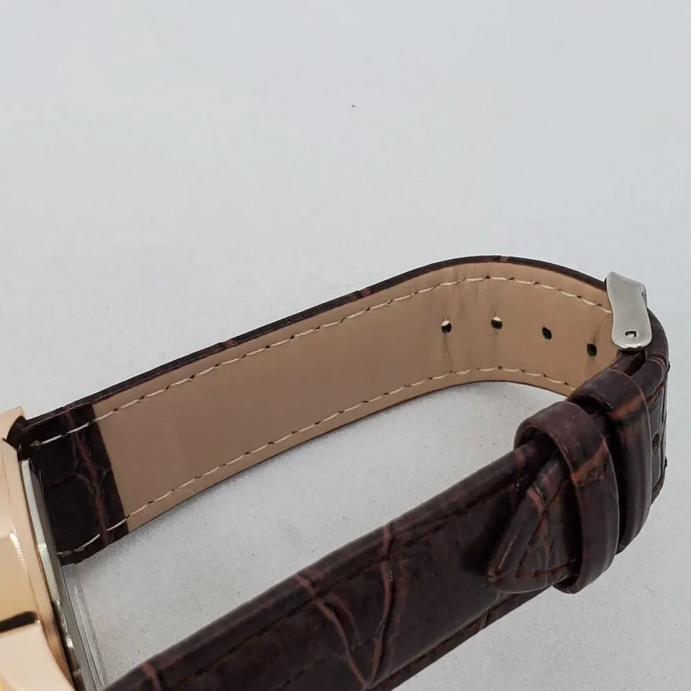 40MM Men's Watch Gold Case Black Dial Brown Leather Bands‎ Roman Numerals Date